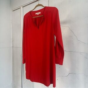 LOFT Vibrant Orangey Red Long Sleeve Midi Dress